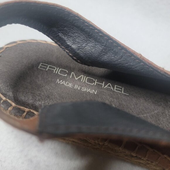 Eric Michael Sandals Women's‎ Size 8 Brown Slip-On Shoes Peep Toe Bohemian - Picture 6 of 8